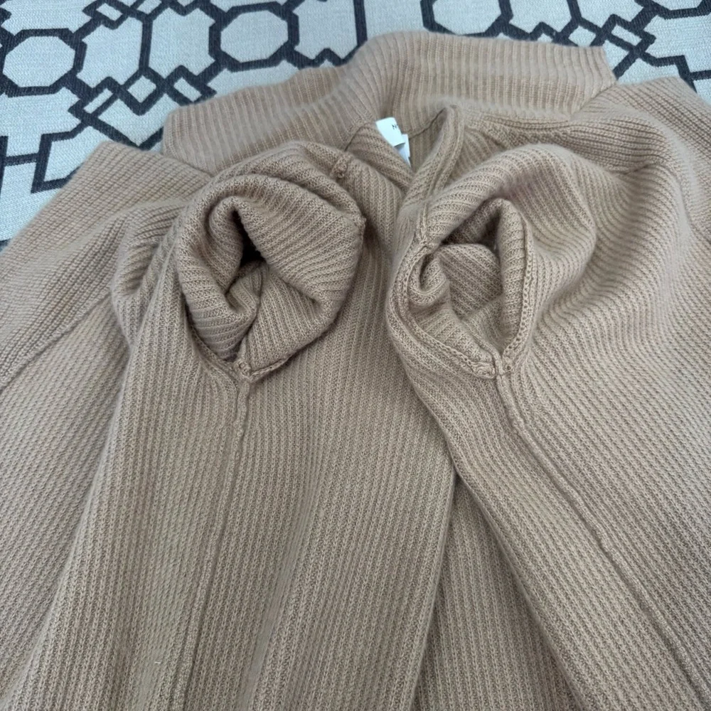 Nordstrom Cashmere Wool Long Ribbed Pockets Camel Tan Brown Cardigan Duster Sz S